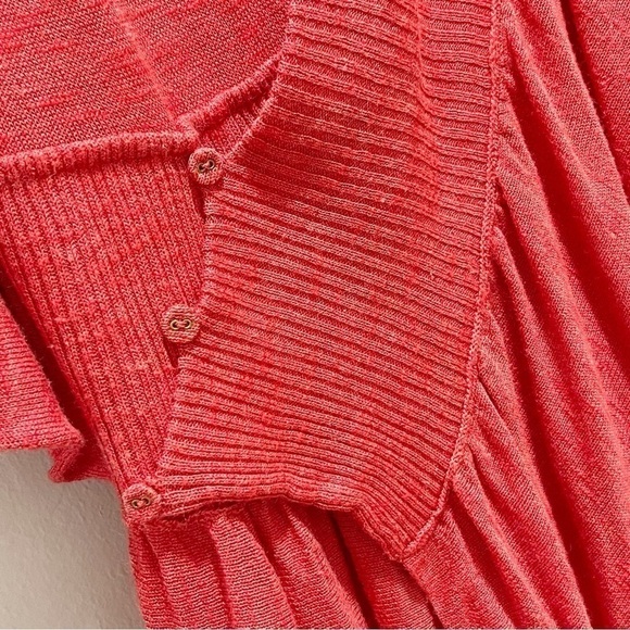 ANTHROPOLOGIE MOTH Women’s Coral Red TAUPO Asymetrical Ruffle Kimono Sweater S - Picture 3 of 9